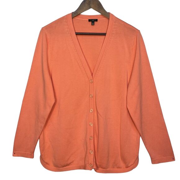 Talbots Button Front Cardigan Sweater Women‎ Size PXL Orange V-Neck Knit - Picture 1 of 13